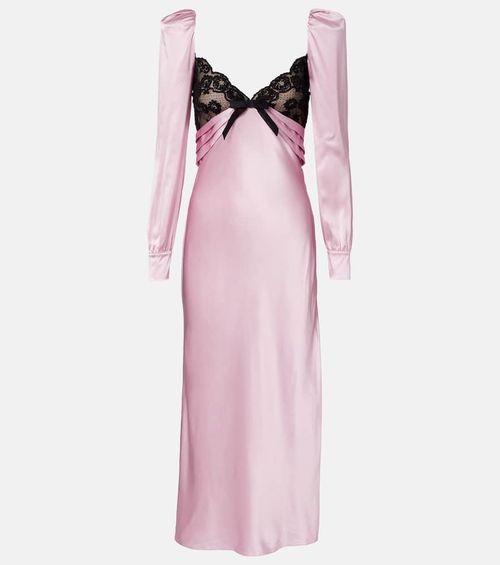 Lace-trimmed silk satin midi dress