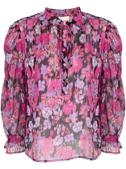 Floral-print tie-neck blouse - Pink