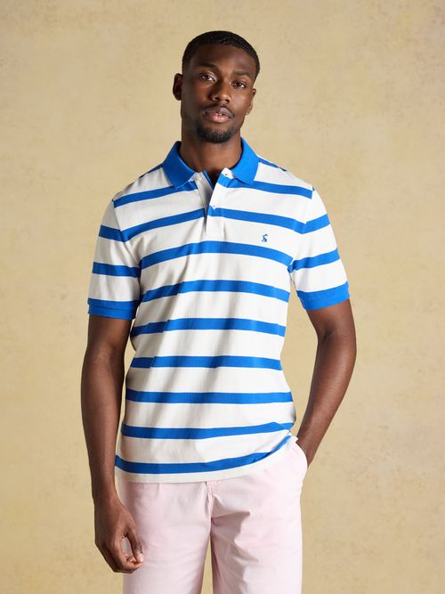 Woody White/Blue Striped Cotton Pique Polo Shirt