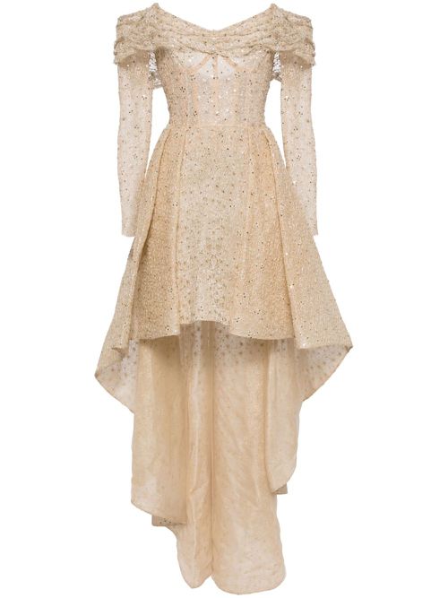 Off-shoulder tulle dress - Neutrals