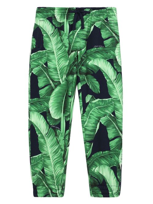 Banana leaf-print cotton jogging bottoms - Green