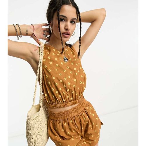Reclaimed Vintage Womens summer co-ord top in washed brown - Multicolour