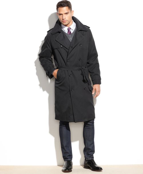 Men Classic Fit Iconic Belted Trench Raincoat - Black