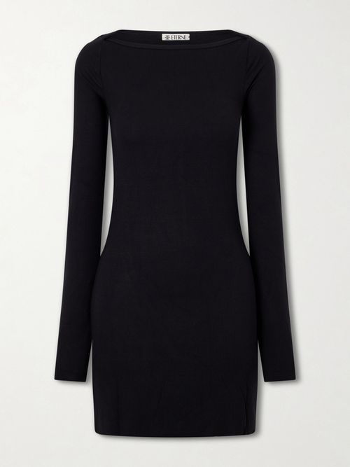 Ribbed Jersey Mini Dress - Black