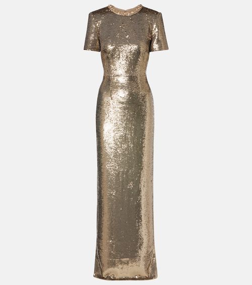 Crystal-embellished sequined gown