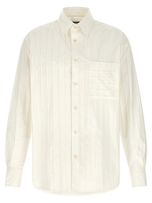 Embroidered Striped Cotton Poplin Shirt — Cream
