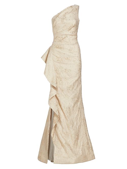 Women's Metallic Jacquard One-Shoulder Gown - Gold
