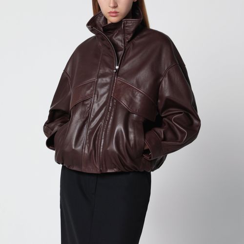 Nour Hammour Roland Ebony Brown Leather Bomber Jacket