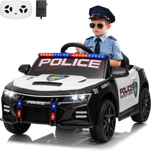 Garvee Ride - P Series: 12V Police Car Ride-On Toy for Kids with Remote Control, Emergency Tones, Megaphone, Flashing Lights, Spring Suspension, Music, Safe Buckle Locks, Quick Assembly