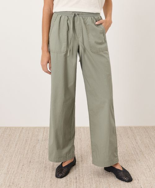 Women's Shadow Green Stretch Poplin Wide Leg Pant Z