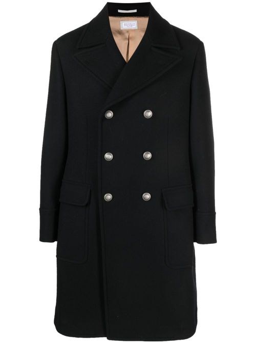 Double-breasted wool coat - Black
