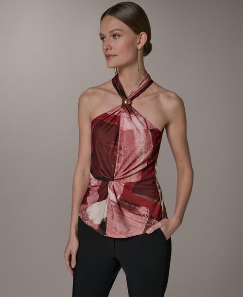 Women's Geometric Printed Halter Neck Top - Desert Cly