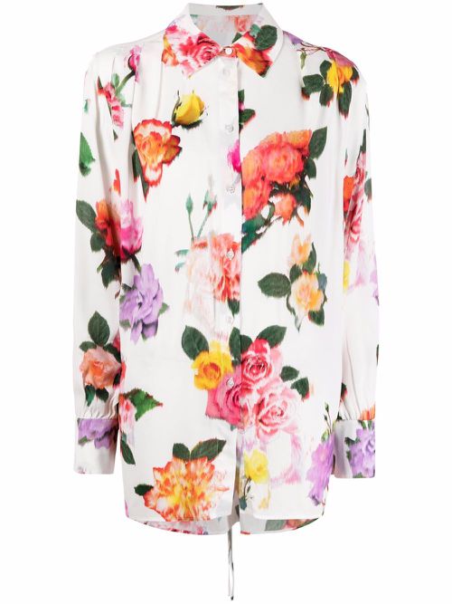 Floral-print long-sleeved shirt - White