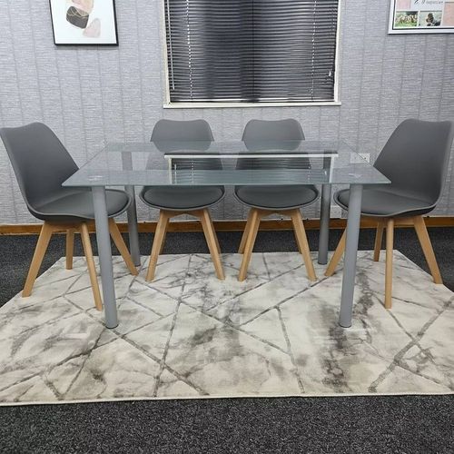 KOSY KOALA Modern Dining Table Set with 4 Grey Chairs Dining Room Furniture