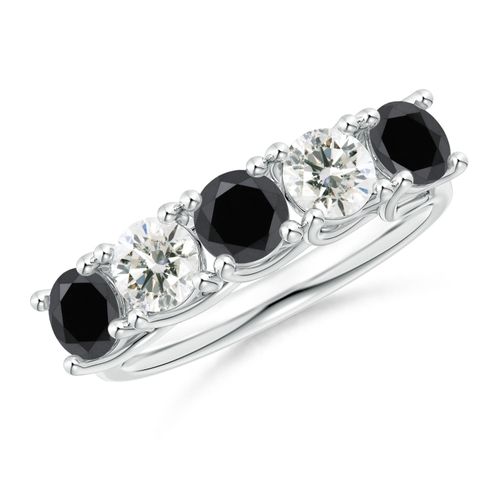 Angara 1.5 Carats Half Eternity Five Stone Enhanced Black and White Diamond Wedding Ring in 14K White Gold