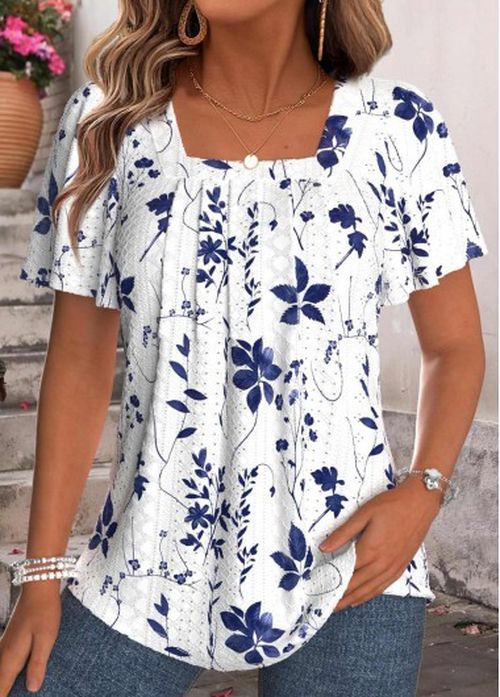 Modlily White Tummy Coverage Floral Print Short Sleeve T Shirt
