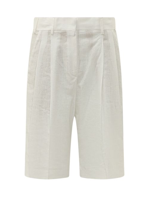 White Solid Pleated Shorts