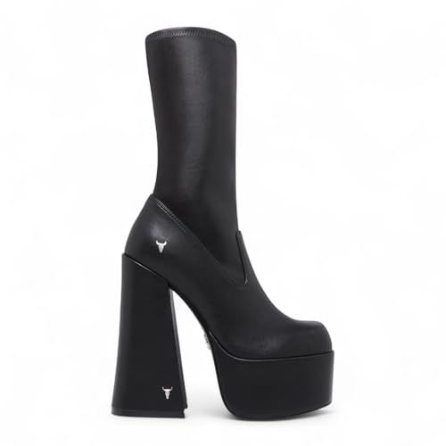 Windsor Smith Womens Black Mid-Calf Sock Platform Goth Heel Boots