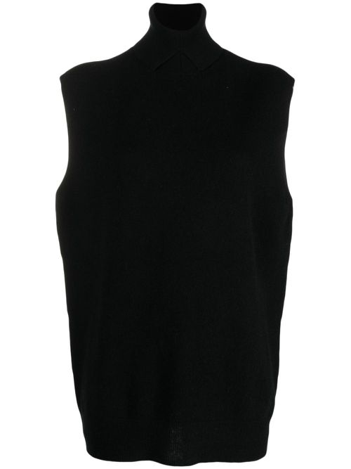 Roll-neck sleeveless cashmere jumper - Black