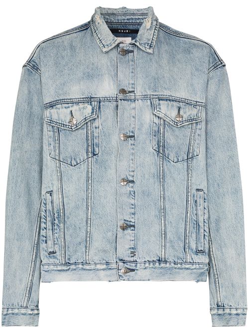 Acid-wash distressed denim jacket - Blue