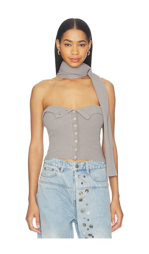 MARRKNULL Halter Neck Knit Bandeau Top in Grey. - S also in XS