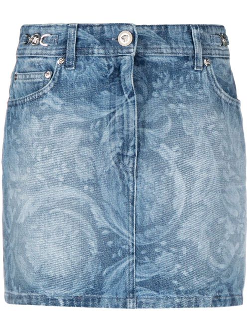 Baroque-print denim miniskirt - Blue