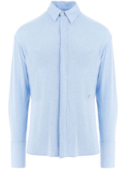 Logo-embroidery stretch-jersey shirt - Blue