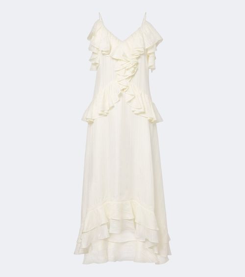 Ruffled lace-trimmed silk-blend midi dress