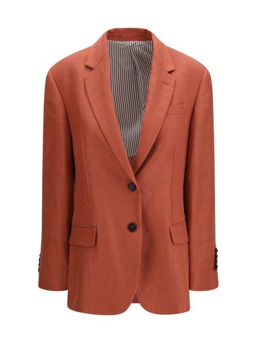 Single-Breasted Linen Blazer — Orange