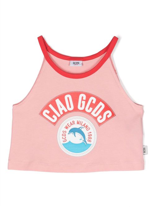 Logo-print cotton tank top - Pink