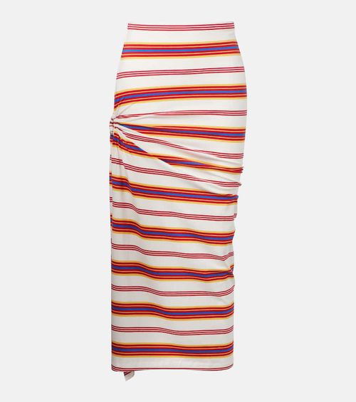 Gathered striped cotton-blend maxi skirt