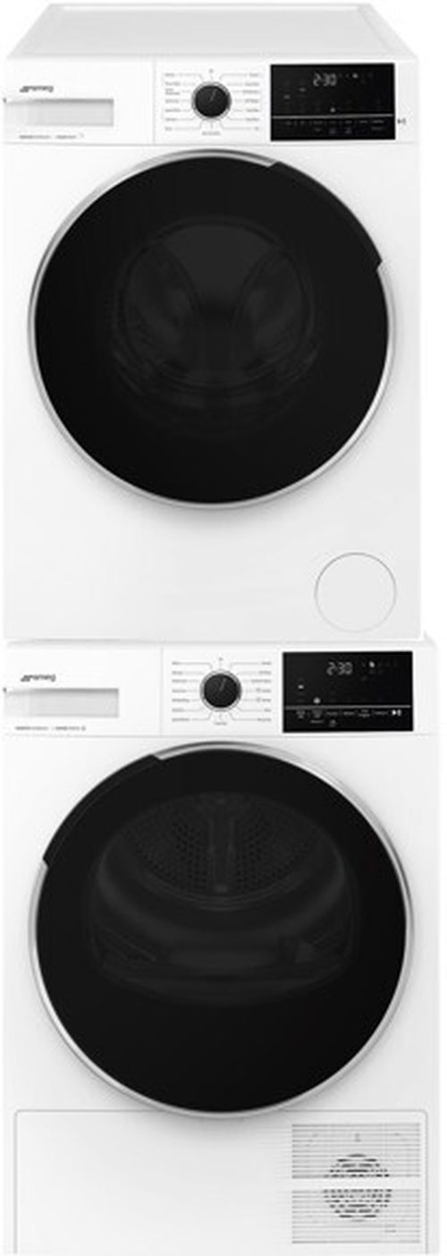 Smeg Stacked Front Load Washer and Electric Dryer Set in White SMWADRE24UWH