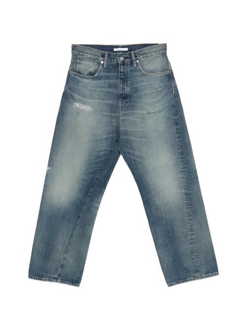 Men's 100% Cotton Distressed Denim Jeans with Twisted Side Seams