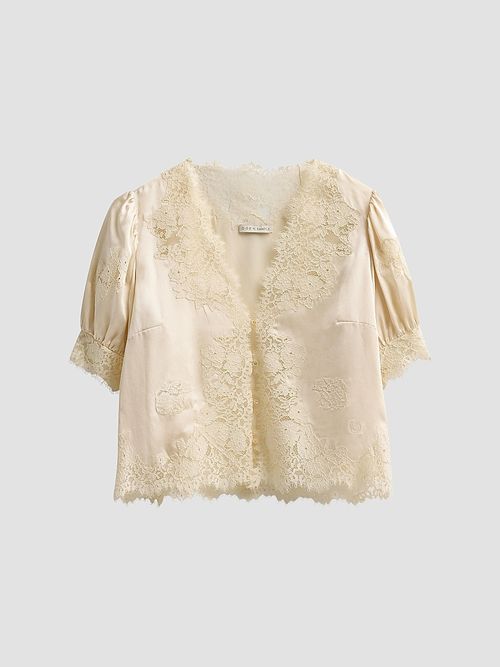 Women's Idella Lace-Trim Silk Top - Candlelight