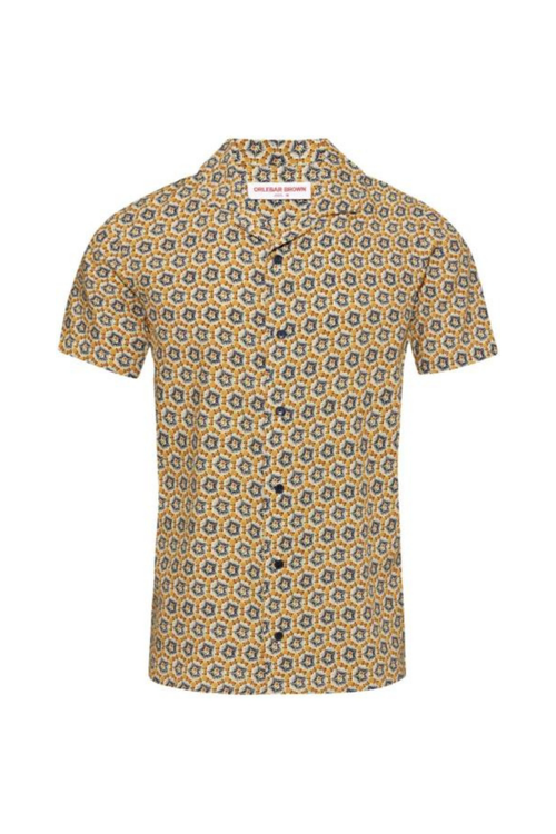 Geometric-Print Lyocell Shirt — Brown
