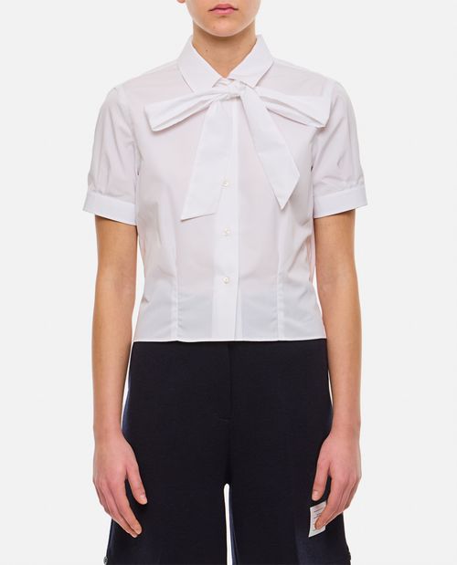 Short Sleeve Tucked Blouse W/ Bow