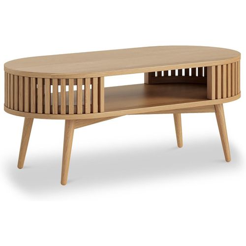 Shorwell Oak Slatted Oval Coffee Table with Open Shelf | Roseland