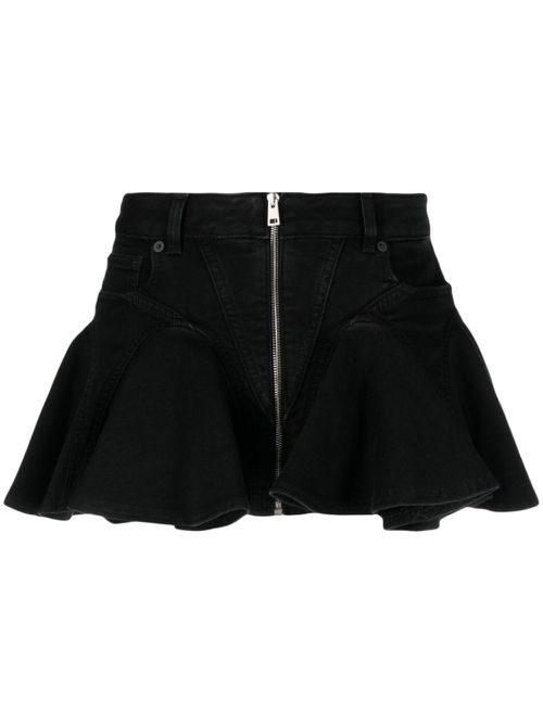 Flared denim miniskirt - Black