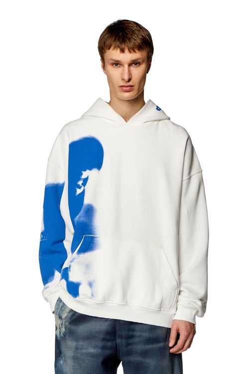 Distressed hoodie with smudgy print - Sweaters - Man - White