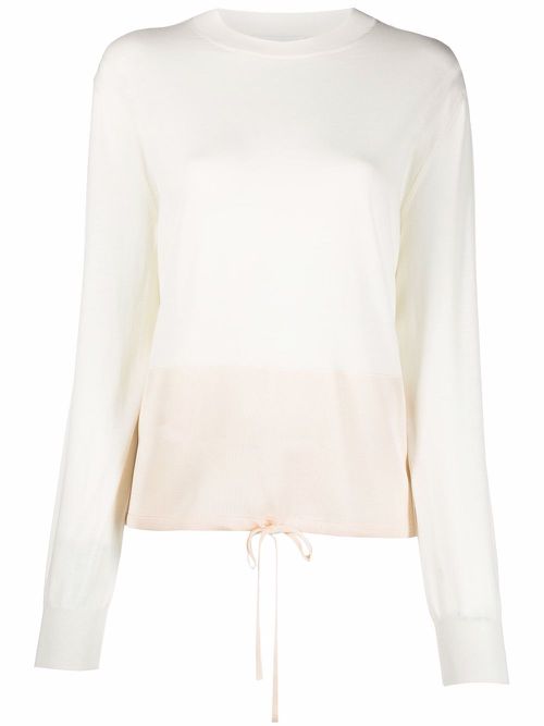 Drawstring fine-knit jumper - Neutrals