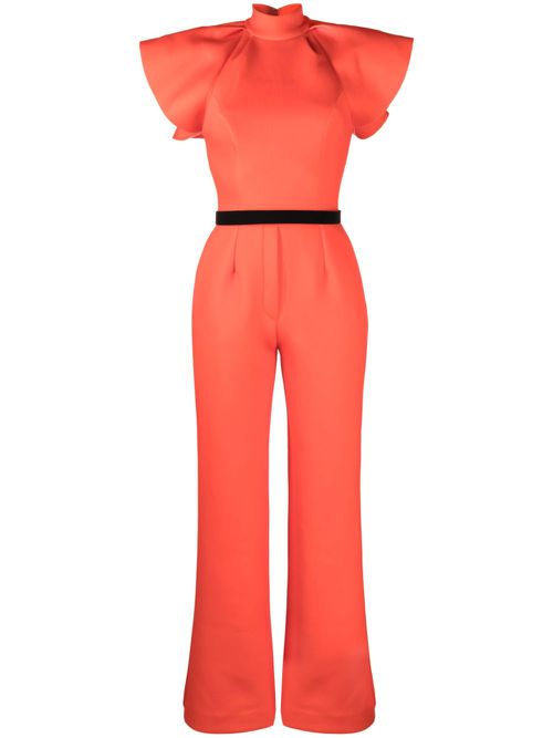Ruffled-detail belted jumpsuit - Orange