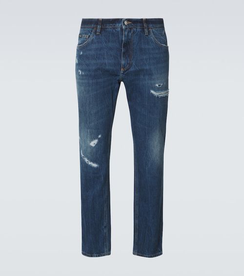 Distressed straight jeans