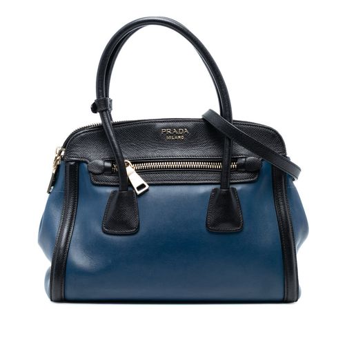 Pre-owned Bicolor Saffiano Trimmed City Calf Double Zip Satchel Ladies 9KV64ECKSSEGADWA