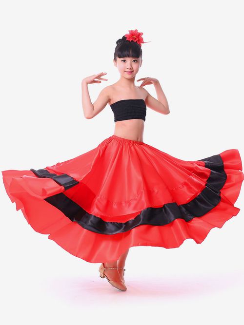 Kids Dance Costumes Gypsy Flamenco Ballroom Dress Red Long Kids Flamenco Paso Doble Dresses panish kirt for Girls Carniva