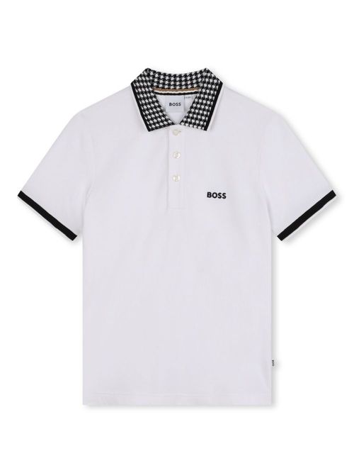Houndstooth-collar polo shirt - White