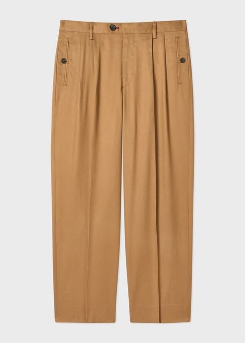 Tan Double-Pleat Wide Leg Trousers Brown