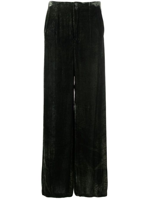 Velvet-effect wide-leg trousers - Green