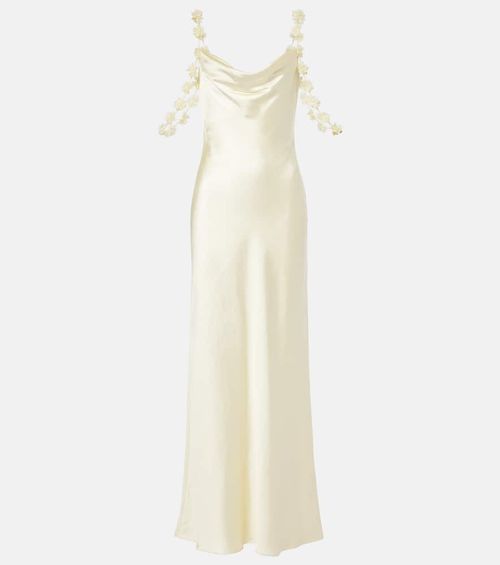 Self-Portrait Floral-appliqué satin maxi dress
