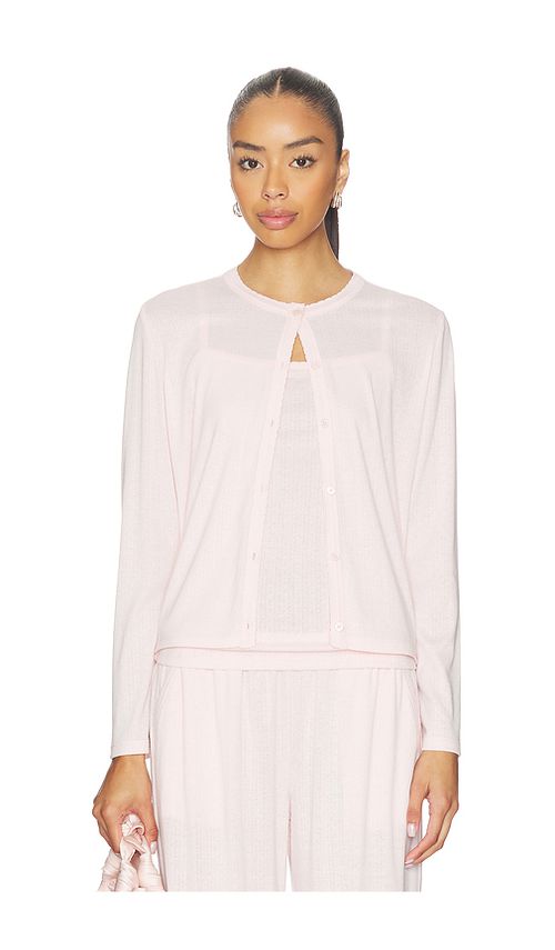 Barefoot Dreams Pointelle Rib Cardigan With Scallop Trim in Pink. S. Also in XS, M