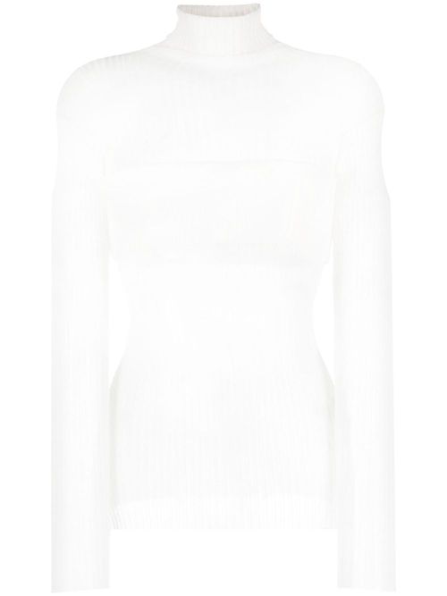 Semi-sheer ribbed-knit top - White